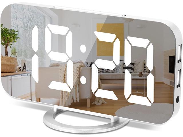 Sukeen Digital Alarm Clock,6' Large LED Display with Dual USB Charger Ports Auto Dimmer Mode Easy Snooze Function, Modern Mirror Desk Wall...
