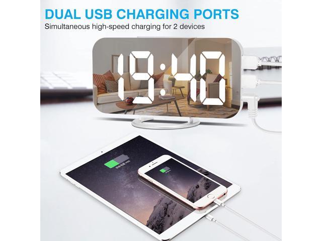 Sukeen Digital Alarm Clock,6' Large LED Display with Dual USB Charger Ports Auto Dimmer Mode Easy Snooze Function, Modern Mirror Desk Wall...