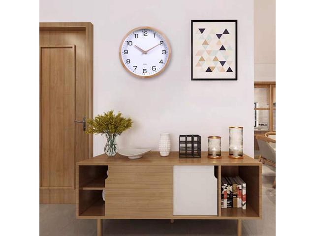 Kesin 12 Inches Wooden Round Silent Wall Clock White Wood Wall Clocks Analog Digital Battery Operated Non Ticking for Living Room Kitchen Bedroom...