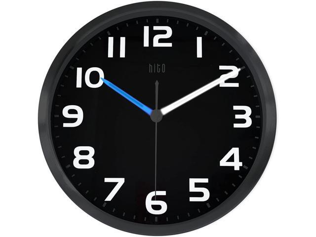 HITO 12 Inch Night Light Wall Clock Battery Operated Brightness Adjustable, Metal Frame, Glass Cover(Hands + Numbers Illuminate)