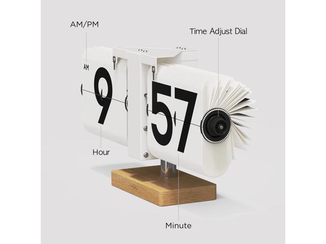 mooas Classic Modern Wood Big Flip Desk Clock (Black), Retro Vintage Analog Design Auto Flip Clock Table Clock Large Number Battery Powered, Ideal...