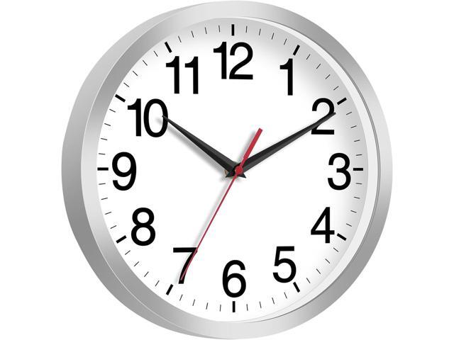 14 Inch Wall Clock Modern Battery Operated Silent Non Ticking Analog Clock Decorative for Bedroom Kitchen Bathroom Office Home Living Room (Silver)