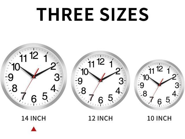 14 Inch Wall Clock Modern Battery Operated Silent Non Ticking Analog Clock Decorative for Bedroom Kitchen Bathroom Office Home Living Room (Silver)