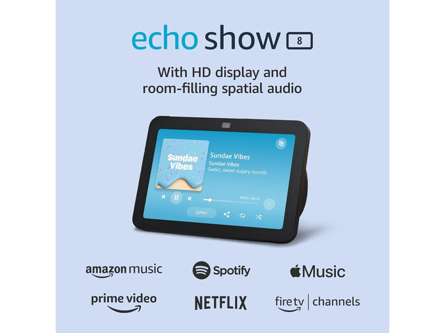 Echo Show 8 (newest model), With Spatial Audio, Smart Home Hub, and Alexa, Charcoal