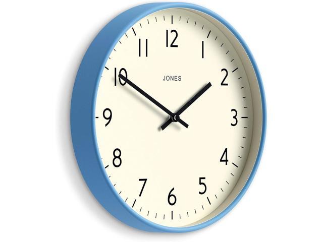 JONES CLOCKS Studio Wall Clock Modern Round Clock 12 inch Mid Blue Easy to Read Numbers Versatile Design for Kitchen, Living Room or Office