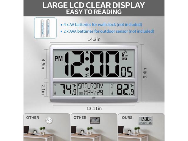 LFF Atomic Clock 4.5' Numbers, Atomic Wall Clock with Indoor & Outdoor TemperatureNever Needs Setting, Battery Operated, Date, Time, Wireless...