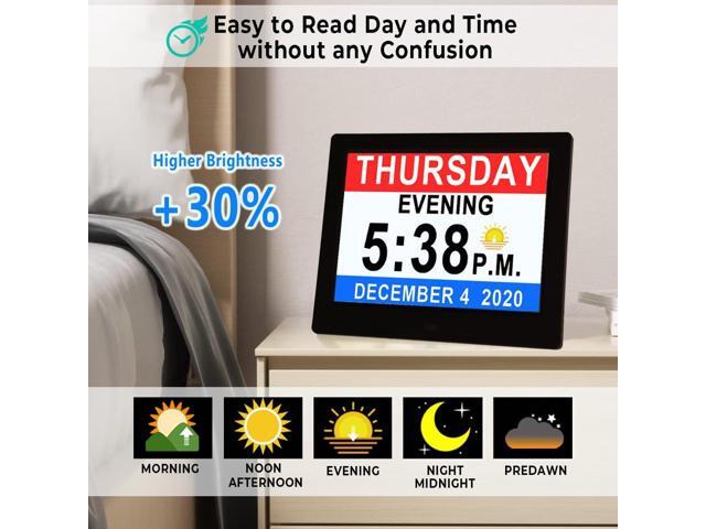 Véfaîî 19 Alarms Dementia Clock 8 Inch Large Display, Auto DST, 10 Levels Auto Dimmable, Non-Abbreviated Date and Day Calendar Clock for Seniors,...