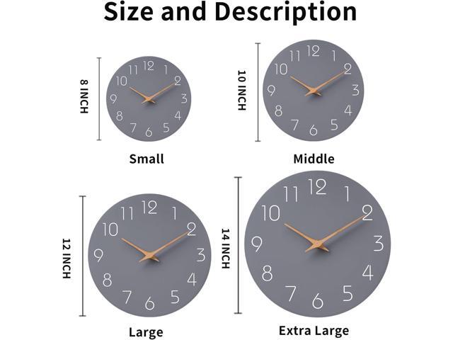 Mosewa Wall Clock 14 Inch Gray Battery Operated Silent Non Ticking Simple Modern Wood Clock Decorative for Bedroom Living Room Kitchen Home Office
