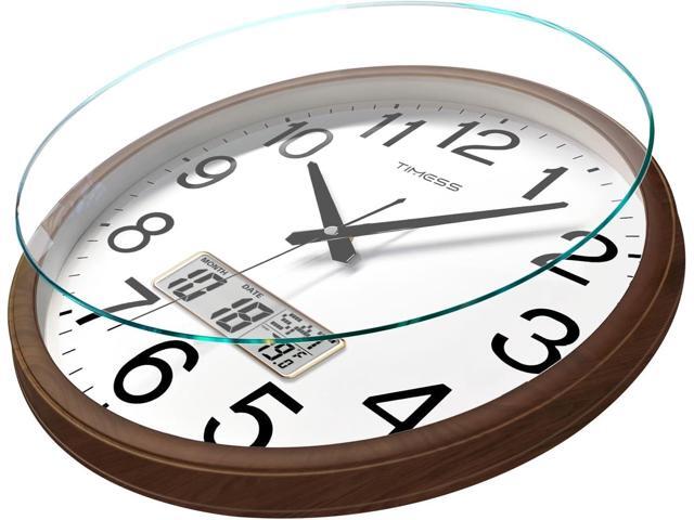 Wall Clock, Classic Wood Style Finish, 13 Inch Non-Ticking Silent Battery Operated Quartz Analog with Perpetual Calendar and F° Temperature...