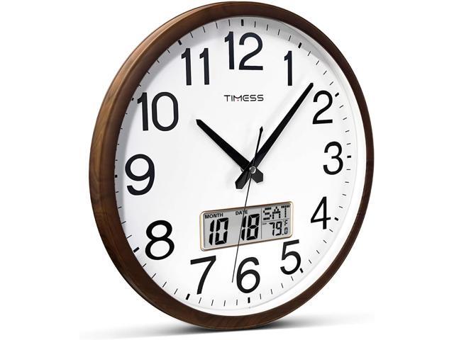 Wall Clock, Classic Wood Style Finish, 13 Inch Non-Ticking Silent Battery Operated Quartz Analog with Perpetual Calendar and F° Temperature...