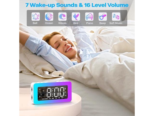 Alarm Clocks for Bedrooms, Mirror Clock with 8 RGB Atmosphere Light, Dual Alarms, 3 Alarm Modes, Snooze, Sleep Aid, Timer, USB Charger, Bedside...