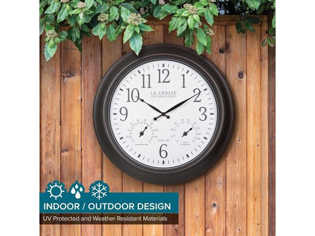La Crosse Technology 404-89027-INT 18-inch Indoor/Outdoor Brown Atomic Analog Wall Clock