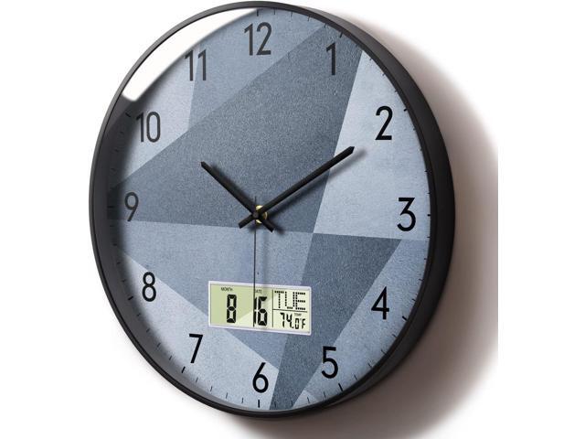 SCAOGE Industrial Wall Clock with Day Week Temperature Grayish Blue Non-Ticking Digital Clocks Large Display Battery Operated Wall Mount Analog...