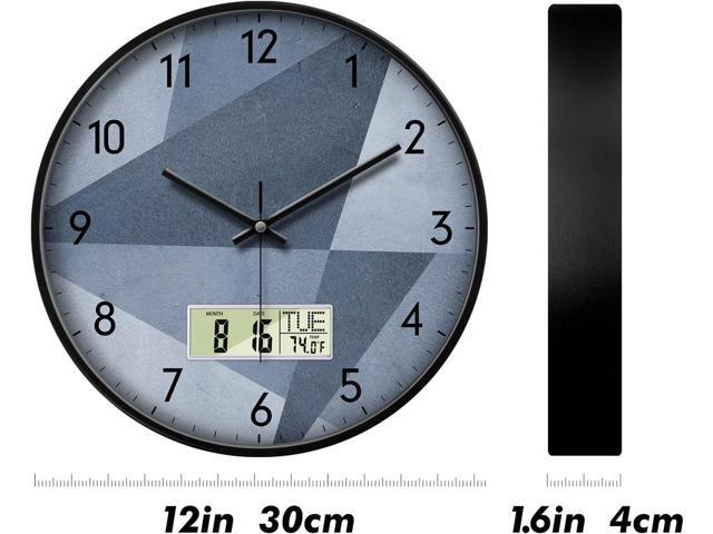 SCAOGE Industrial Wall Clock with Day Week Temperature Grayish Blue Non-Ticking Digital Clocks Large Display Battery Operated Wall Mount Analog...