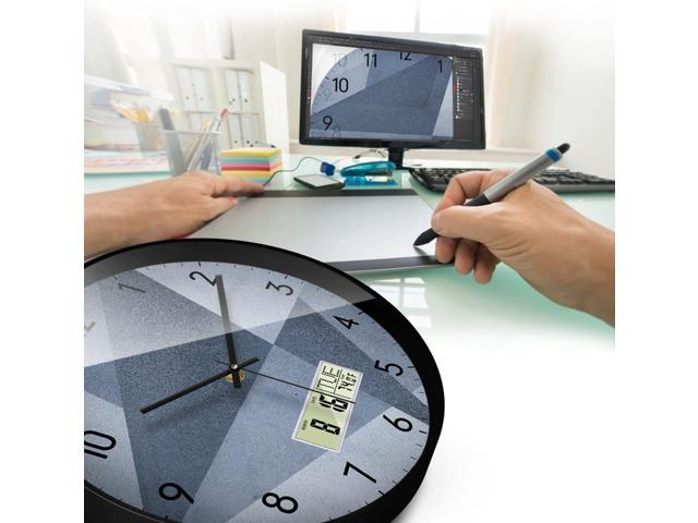 SCAOGE Industrial Wall Clock with Day Week Temperature Grayish Blue Non-Ticking Digital Clocks Large Display Battery Operated Wall Mount Analog...