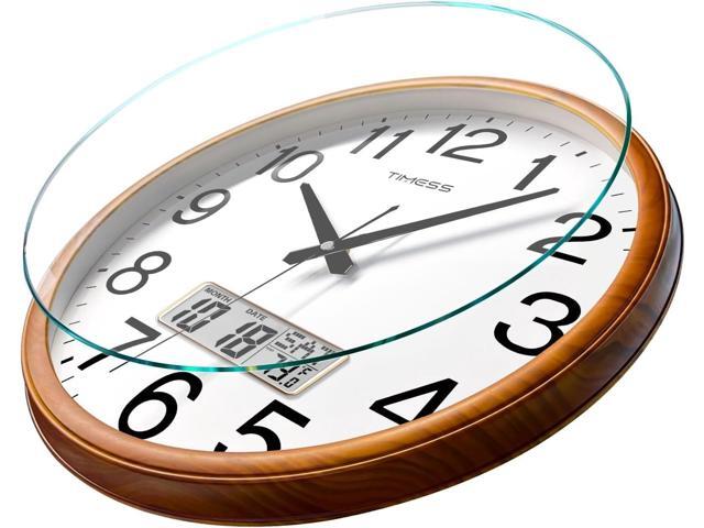 Wall Clock, Classic Wood Style Finish, 13 Inch Non-Ticking Silent Battery Operated Quartz Analog with Perpetual Calendar and F° Temperature...