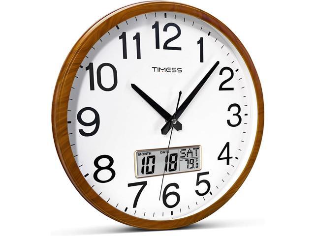 Wall Clock, Classic Wood Style Finish, 13 Inch Non-Ticking Silent Battery Operated Quartz Analog with Perpetual Calendar and F° Temperature...