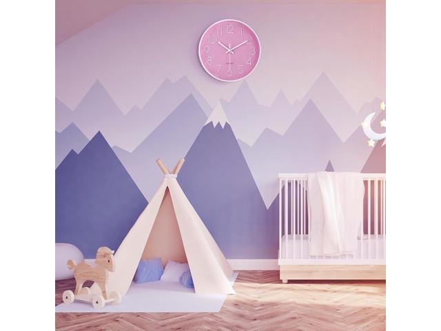 Lafocuse 12 Inch Pink Wall Clock Battery Operated for Kitchen Living Room, Silent Kids Analog Clock for Girls Bedroom, Pink Home Décor