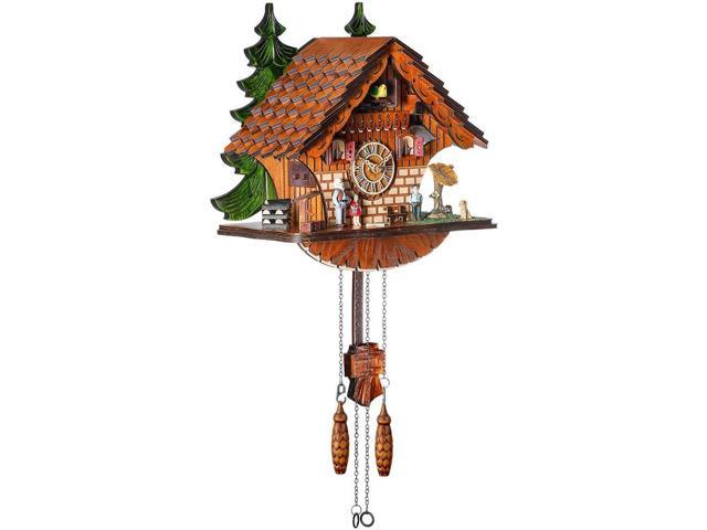 Kintrot Cuckoo Clock Traditional Chalet Black Forest House Clock Handcrafted Wooden Wall Pendulum Quartz Clock