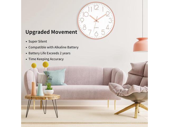 Foxtop Modern Wall Clock 12 Inch Non-Ticking Silent Battery Operated Round Quartz Rose Gold Wall Clock for Office Bedroom Living Room Kitchen Home...