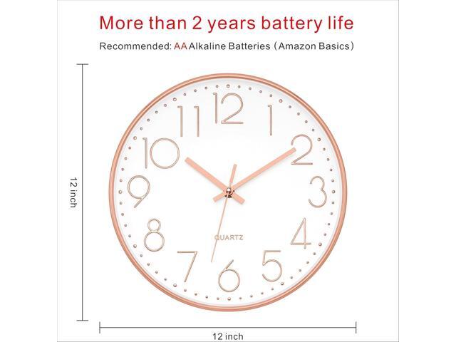 Foxtop Modern Wall Clock 12 Inch Non-Ticking Silent Battery Operated Round Quartz Rose Gold Wall Clock for Office Bedroom Living Room Kitchen Home...