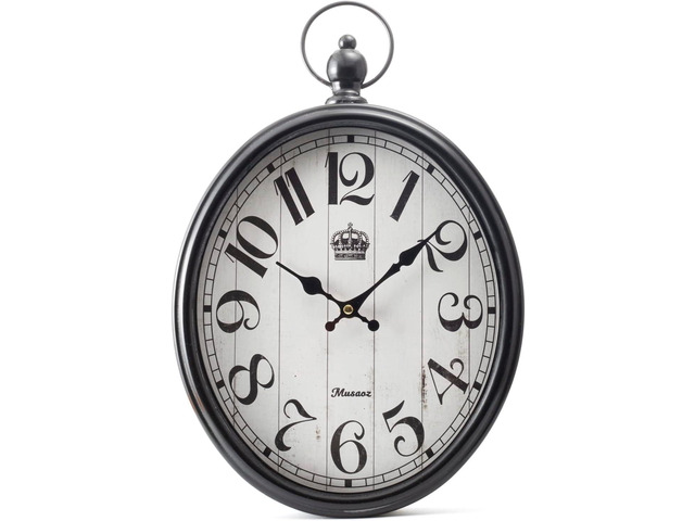 Oval Large Wall Clock Silent Non-Ticking Metal Battery Operated Retro Wall Clock Antique Design Rustic Vintage Style Decor Wall Clock for Living...