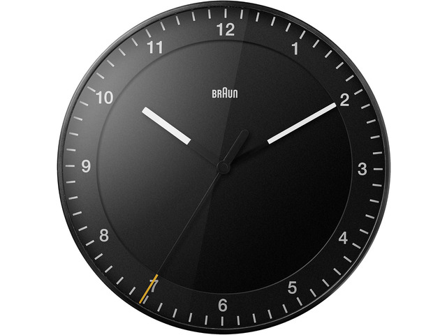 Braun Classic Large Analogue Wall Clock with Silent Sweep Movement, Easy to Read, 30cm Diameter in Black, Model BC17B.