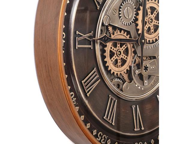CLXEAST 24 Inch Wall Clock with Moving Gears,Oversized Large Industrial Steampunk Clock, Antique Gold Metal Roman Numeral Wall Clocks for Farmhouse...