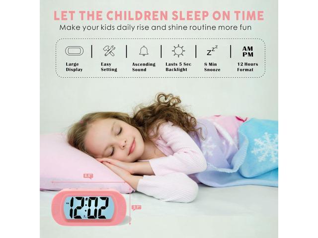 Plumeet Kids Alarm Clock Large Digital LCD Travel Alarm Clocks with Snooze and Night Light - Ascending Sound and Handheld Size - Best Gift for Kids...