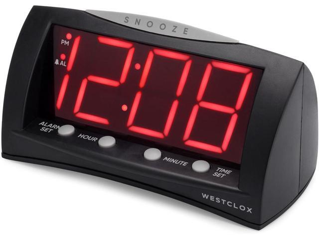 Westclox Digital Alarm Clock for Bedroom or Office, Large 1.8' Red LED Display with Oversized Snooze Bar, Corded with Battery Backup, (Black, 8-Inch)