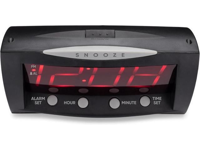 Westclox Digital Alarm Clock for Bedroom or Office, Large 1.8' Red LED Display with Oversized Snooze Bar, Corded with Battery Backup, (Black, 8-Inch)
