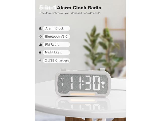 Alarm Clock with Bluetooth Speaker, FM Radio, Alarm Clock for Bedroom with USB Chargers, Dimmer and 12/24H,Snooze,Battery Backup, Plugged in Clock...