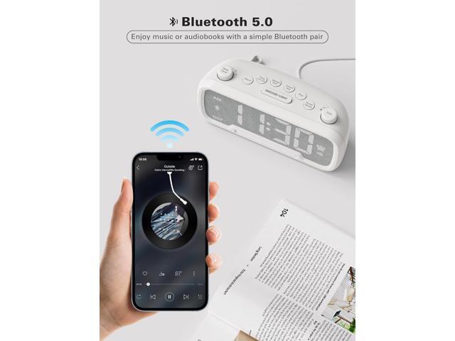 Alarm Clock with Bluetooth Speaker, FM Radio, Alarm Clock for Bedroom with USB Chargers, Dimmer and 12/24H,Snooze,Battery Backup, Plugged in Clock...