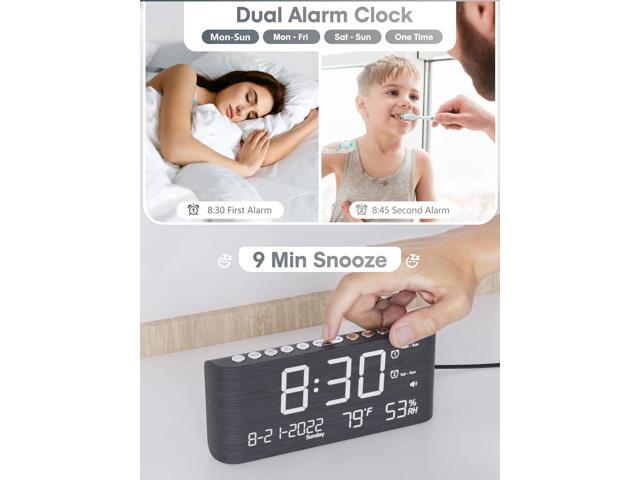 Raynic Alarm Clock, 8.7 Inch Digital Clock, Alarm Clock with USB and Type-C Charger,Dual Alarms,Temperature, Humidity,Date, 5 Adjustable Volume and...
