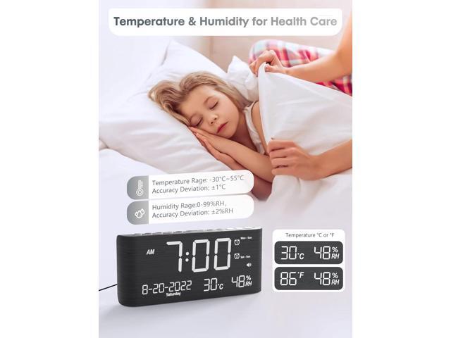Raynic Alarm Clock, 8.7 Inch Digital Clock, Alarm Clock with USB and Type-C Charger,Dual Alarms,Temperature, Humidity,Date, 5 Adjustable Volume and...