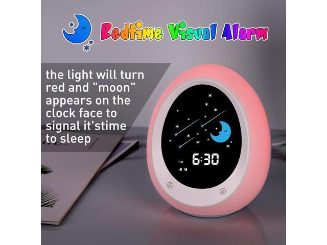 Kids Alarm Clock, Toddler Sleep Training Clock with Sun & Moon, Sound Machine, Night Light, Ok to Wake Alarm Clock for Children