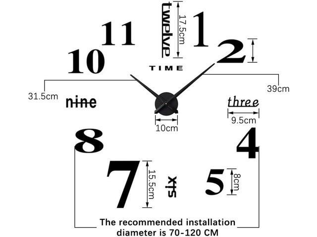 DIY Wall Clock Modern Large 3D Wall Clock Mirror Stickers Home Office Decor,Silver