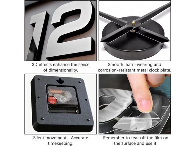 DIY Wall Clock Modern Large 3D Wall Clock Mirror Stickers Home Office Decor,Silver