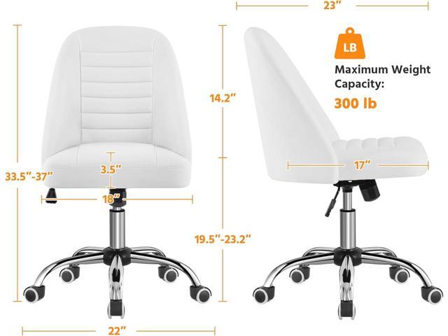 Yaheetech Mid Back PU Leather Armless Desk Office Chair, Modern Vanity Chair with Rolling Wheels, Metal Base White