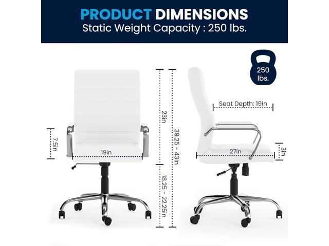 Flash Furniture Whitney High-Back Swivel LeatherSoft Desk Chair with Padded Seat and Armrests, Adjustable Height Padded Office Chair, White/Chrome
