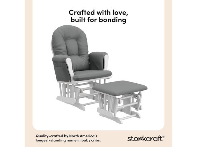 Storkcraft Premium Hoop Glider & Ottoman (White/Gray) GREENGUARD Gold Certified Nursery Glider, Solid Wood Craftsmanship, Smooth-Gliding Nursery...