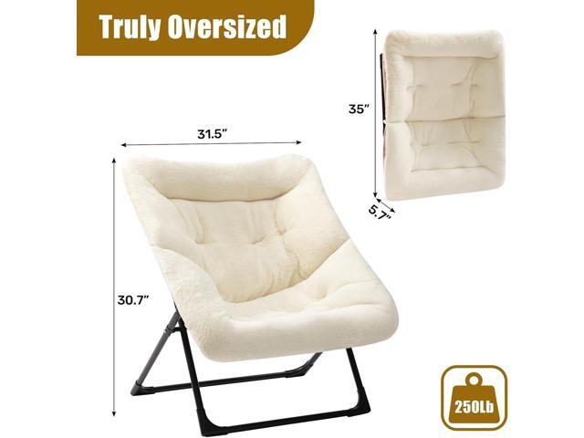HollyHOME X-Large Saucer Chair, Comfy Oversized Folding Chair, Faux-Fur Reading Chair for Teens, Adults, Foldable Accent Lazy Chair, Metal Frame...