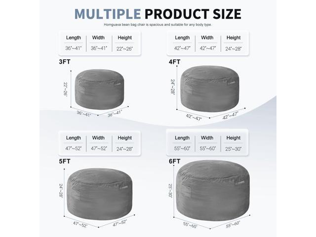 Homguava 5FT Bean Bag Chair Giant BeanBag with Memory Foam Filled, Comfy Bean Bag Chairs for Adults, Adult Bean Bag Chair with Dutch Velvet Cover...