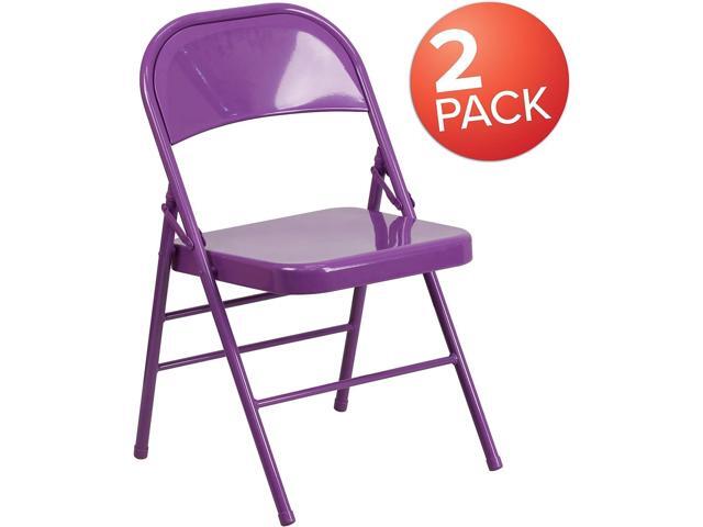 Flash Furniture Metal Folding Chairs, Impulsive Purple (Pack of 2)
