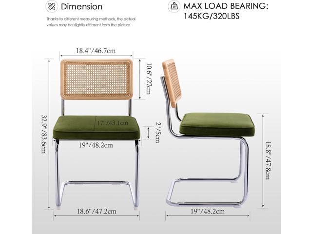 Zesthouse Natural Rattan Dining Chairs Set of 2, Olive Green Modern Kitchen Chairs with Solid Wood Back & Chrome Base, Mid Century Breuer Design...