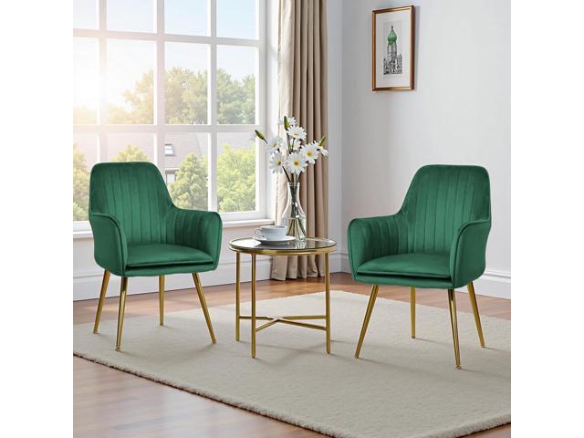 CangLong Dining Chairs Set of 2, Mid Century Modern Dining Room Chairs, Upholstered Velvet Dining Chair with Metal Legs, Vanity Chairs, Accent...