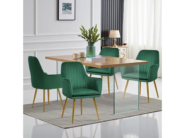CangLong Dining Chairs Set of 2, Mid Century Modern Dining Room Chairs, Upholstered Velvet Dining Chair with Metal Legs, Vanity Chairs, Accent...