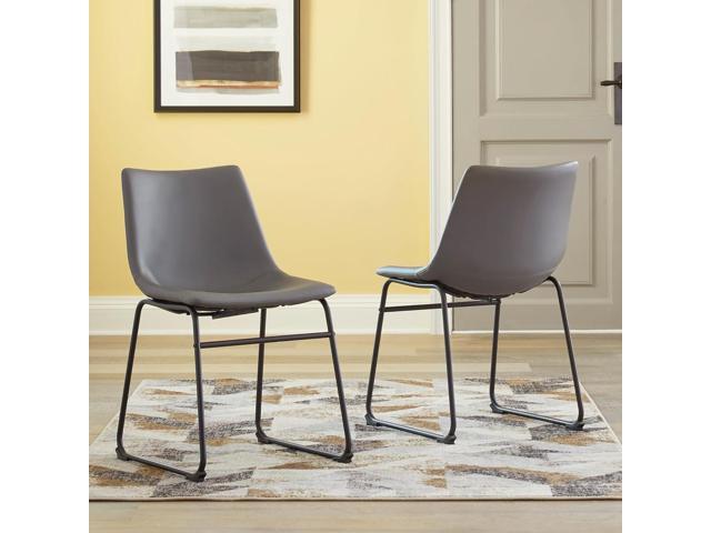 Signature Design by Ashley Centiar Casual Bucket Seat Dining Upholstered Side Chair with Black Metal Base, Set of 2, Faux Leather, 18.75' Seat...
