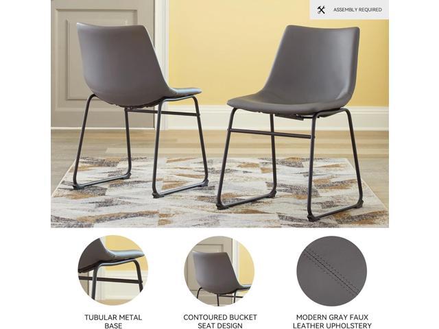 Signature Design by Ashley Centiar Casual Bucket Seat Dining Upholstered Side Chair with Black Metal Base, Set of 2, Faux Leather, 18.75' Seat...
