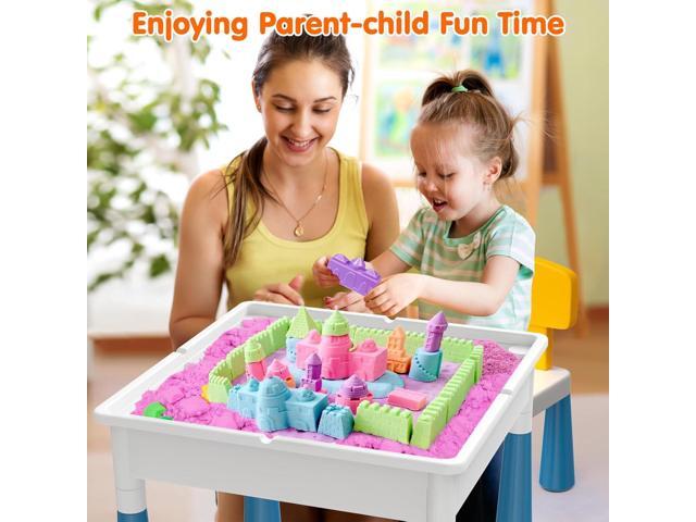 Arscniek Toddlers Activity Table 7 in 1 Kids Activity Tables and Chair Set with 152Pcs Large Marble Run Building Blocks, Sand/Water Tables, Kids...
